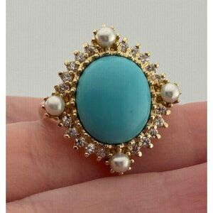 Ross Simons Turquoise Sterling Silver Gold Tone Ring Size 10‎